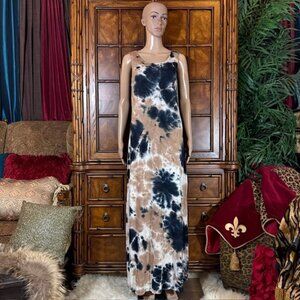 NWOT Nina Leonard Sand Fusion Criss Cross Back Side Slits Scoop Neck Maxi Dress